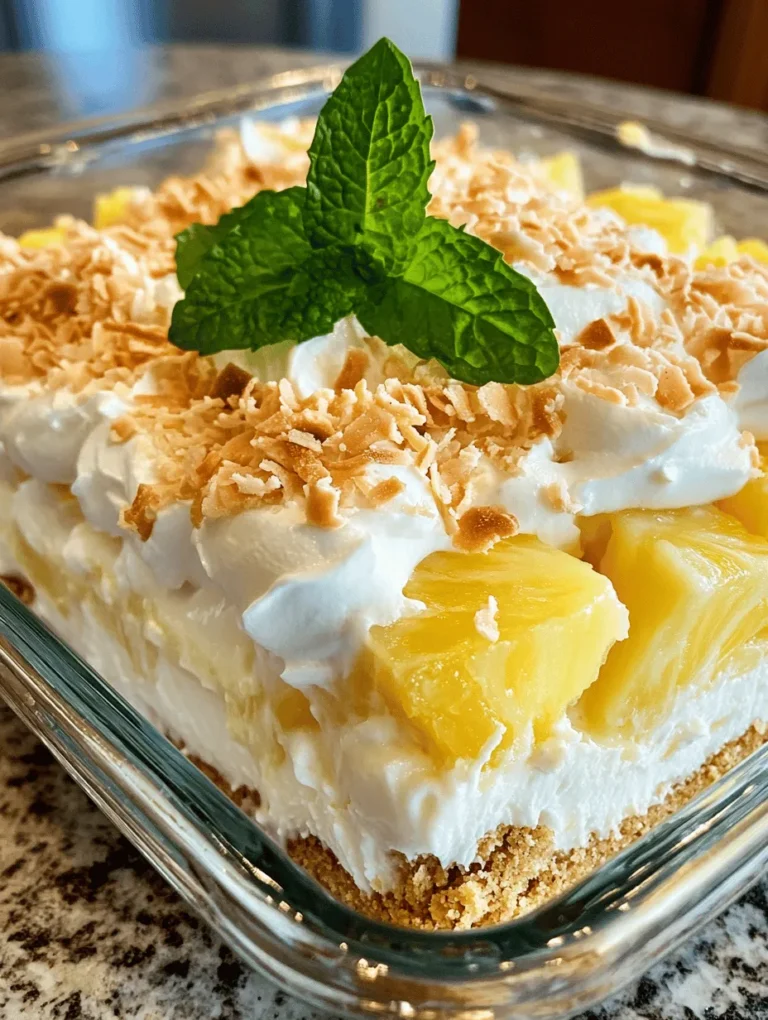 Introducing the Tropical Paradise Delight, a dessert that perfectly encapsulates the essence of summer. This vibrant, no-bake treat is a delightful fusion of tropical flavors that transport your taste buds straight to a sun-soaked beach. With its refreshing combination of crushed pineapple, rich cream cheese, and a hint of coconut, this dessert is not only a feast for the palate but also a visual spectacle that will impress guests at any gathering.