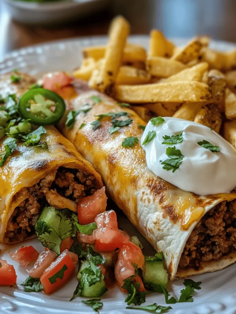 Are you ready to indulge in a deliciously satisfying meal that combines the best of both worlds? Look no further than our Cheesy Beef Burritos with Crispy Fries! This recipe offers a delightful fusion of cheesy, savory goodness enveloped in soft tortillas, accompanied by crispy fries that add a satisfying crunch. Whether you're planning a family dinner, prepping for a casual gathering with friends, or just craving a comforting dish, these burritos are bound to impress.