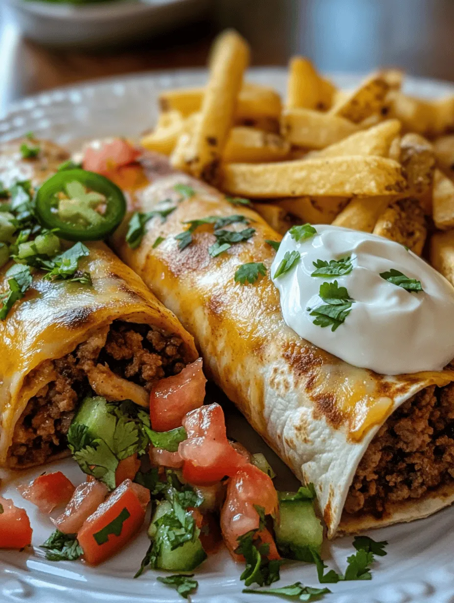 Are you ready to indulge in a deliciously satisfying meal that combines the best of both worlds? Look no further than our Cheesy Beef Burritos with Crispy Fries! This recipe offers a delightful fusion of cheesy, savory goodness enveloped in soft tortillas, accompanied by crispy fries that add a satisfying crunch. Whether you're planning a family dinner, prepping for a casual gathering with friends, or just craving a comforting dish, these burritos are bound to impress.