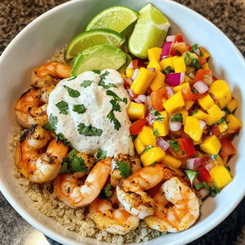 Imagine a dish that combines succulent shrimp, creamy avocado, and a vibrant tropical mango salsa, all nestled in a bowl that feels like a mini-vacation for your taste buds. The Shrimp & Avocado Bliss Bowls with Tropical Mango Salsa is not just a meal; it's an experience that transports you to sun-soaked beaches and lush tropical gardens. This recipe is perfect for warm days when you crave something light yet satisfying, and its vibrant colors make it as appealing to the eyes as it is to the palate.