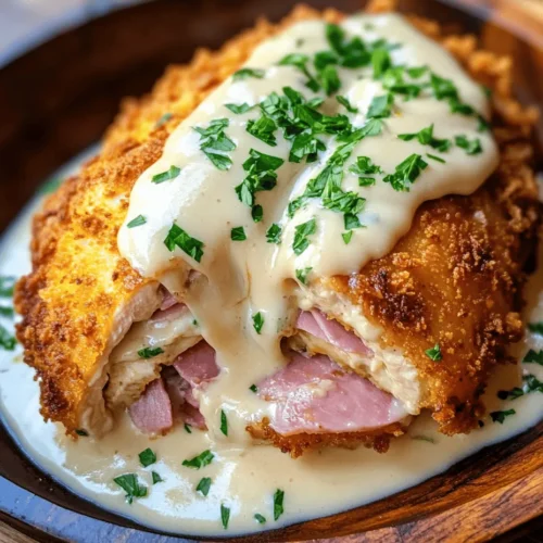 Delight your taste buds with this exquisite Chicken Cordon Bleu, a classic dish that combines the savory flavors of tender chicken, salty ham, and creamy Swiss cheese. Originating from the French culinary tradition, Chicken Cordon Bleu has become a beloved favorite in many households around the world. This recipe elevates the traditional preparation by incorporating a rich, velvety Swiss cheese sauce that perfectly complements the crispy, golden-brown chicken rolls. The combination of textures and flavors creates a dish that is not only delicious but also visually appealing and satisfying.