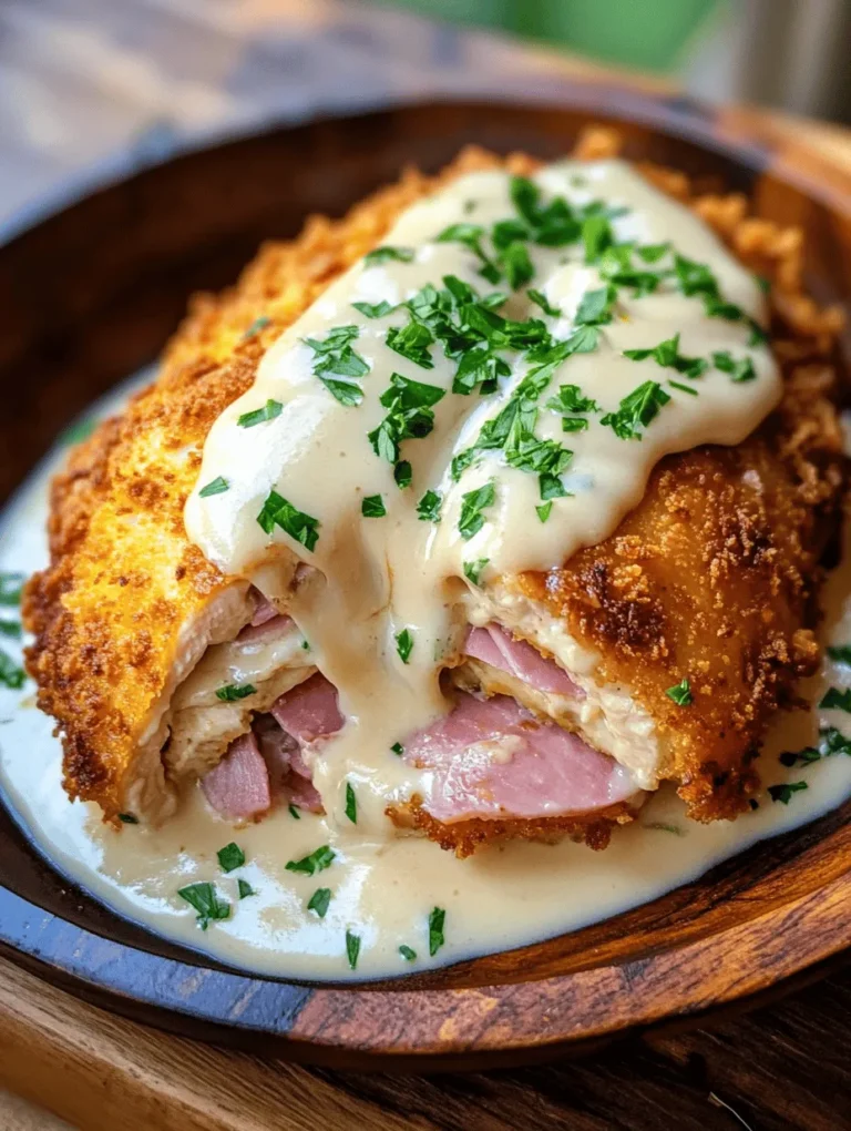 Delight your taste buds with this exquisite Chicken Cordon Bleu, a classic dish that combines the savory flavors of tender chicken, salty ham, and creamy Swiss cheese. Originating from the French culinary tradition, Chicken Cordon Bleu has become a beloved favorite in many households around the world. This recipe elevates the traditional preparation by incorporating a rich, velvety Swiss cheese sauce that perfectly complements the crispy, golden-brown chicken rolls. The combination of textures and flavors creates a dish that is not only delicious but also visually appealing and satisfying.