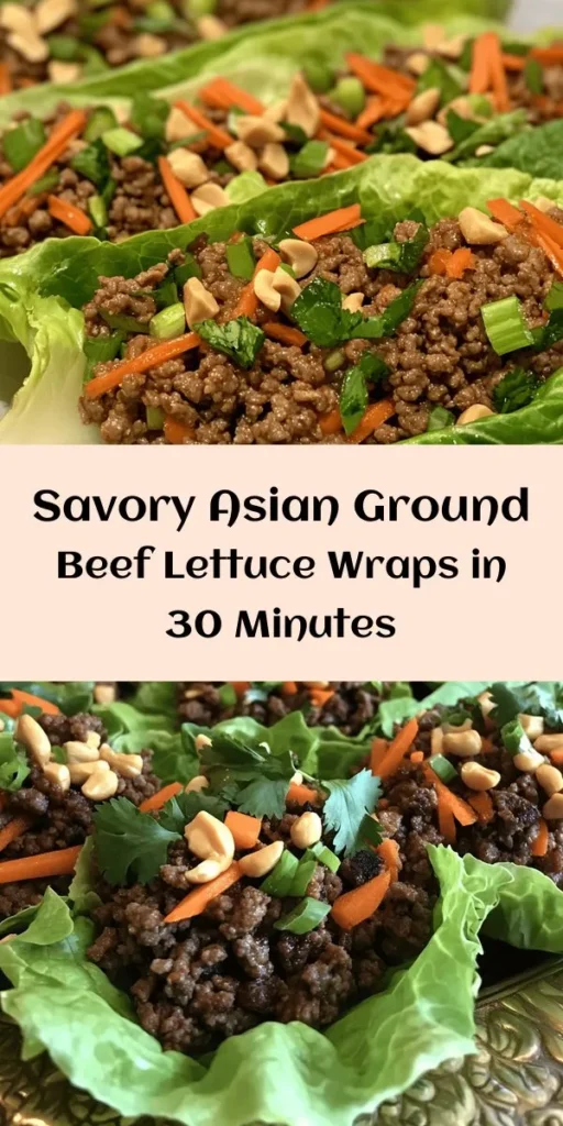 Make mealtime exciting with these Asian-Style Ground Beef Lettuce Wraps! Perfect for a quick dinner or a fun appetizer, this recipe combines savory ground beef with crispy lettuce for a delightful crunch. Packed with garlic, ginger, and a splash of soy and hoisin sauce, each wrap bursts with flavor. Customize your wraps with optional toppings like shredded carrots and peanuts for added texture. Ready in just 30 minutes, these wraps are sure to become a family favorite!
