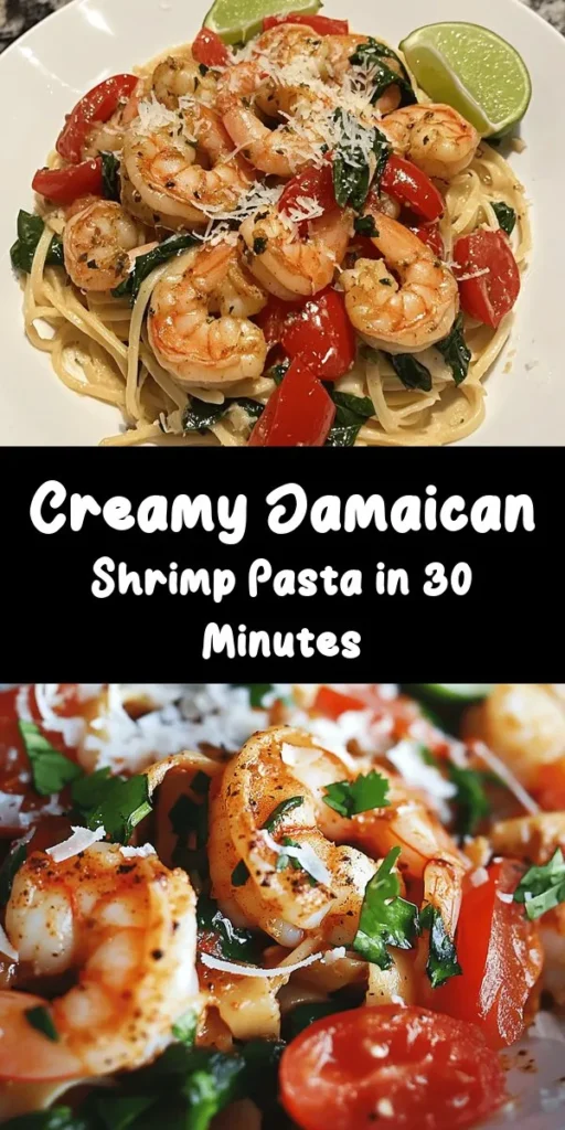 Dive into the flavors of the Caribbean with this Jamaican Shrimp Pasta! This creamy dish combines tender shrimp, vibrant vegetables, and rich coconut milk, all tossed with your choice of linguine or fettuccine. Highlighted by the warmth of jerk seasoning and topped with fresh cilantro, it's a perfect weeknight dinner that's ready in just 30 minutes! Serve it with lime wedges for a refreshing twist. Enjoy a taste of the islands at home!