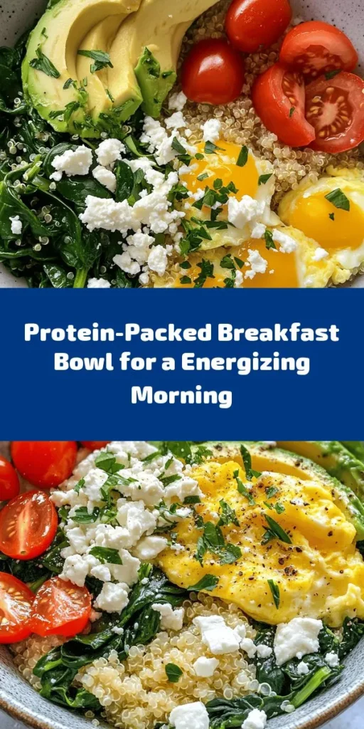 Start your day right with these Easy High Protein Breakfast Bowls! Packed with nutritious ingredients like quinoa, eggs, and spinach, this delicious bowl is perfect for a healthy breakfast. Top it off with creamy avocado and crumbled feta for extra goodness. Feel free to customize with cherry tomatoes or hot sauce for a flavorful kick. In just 25 minutes, you can enjoy a hearty meal that's as satisfying as it is nutritious!