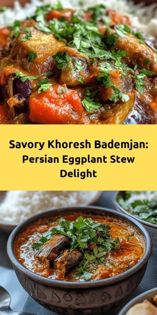 Indulge in the rich flavors of Khoresh Bademjan, a traditional Persian eggplant stew that's perfect for a comforting meal. This recipe features tender lamb or a vegetarian option with chickpeas, simmered with aromatic spices, fresh tomatoes, and fried eggplants. Ready in just over two hours, serve it alongside fluffy basmati rice for a delicious experience. Get ready to impress your family and friends with this delightful dish!