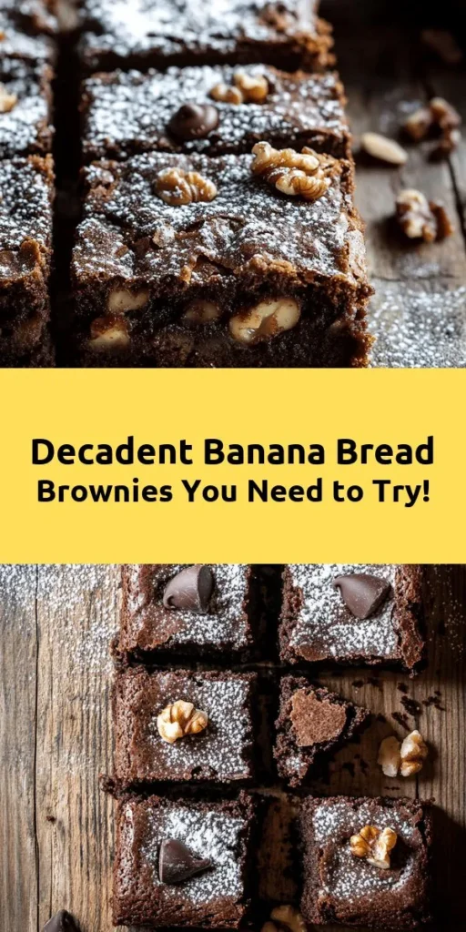 Indulge in the deliciousness of these Banana Bread Brownies! This simple recipe blends ripe bananas and chocolate for a rich, fudgy treat. With just a few ingredients like melted butter, brown sugar, and optional chocolate chips or nuts, you can whip up a batch in no time. Perfect for a quick dessert or a snack, these brownies are sure to impress. Bake them today and enjoy the ultimate chocolatey banana goodness!