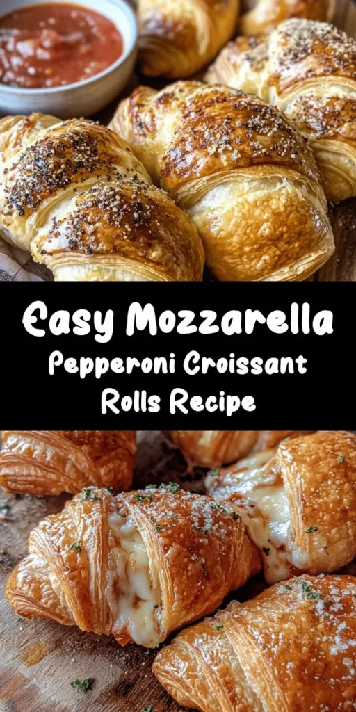 Indulge in the deliciousness of Mozzarella Pepperoni Croissant Rolls! These easy-to-make bites are perfect for a snack or party appetizer. Just roll crescent dough with mozzarella and spicy pepperoni, then bake until golden brown. Serve them warm with marinara sauce for a tasty dip. With a prep time of only 10 minutes, you’ll have these irresistible treats ready in no time. Perfect for any cheese lover's craving!