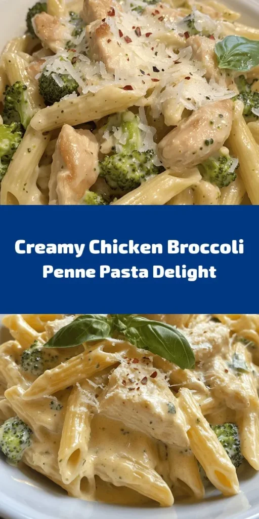 Make dinnertime a breeze with this creamy broccoli and chicken penne recipe! In just 35 minutes, you’ll have a delicious meal featuring tender penne pasta, sautéed chicken, and vibrant broccoli all enveloped in a rich, creamy sauce. With garlic, Parmesan cheese, and a touch of Italian seasoning, it's comfort food at its finest. Perfect for busy evenings, this dish also makes great leftovers. Don't forget to garnish with fresh basil for extra flavor! Enjoy!