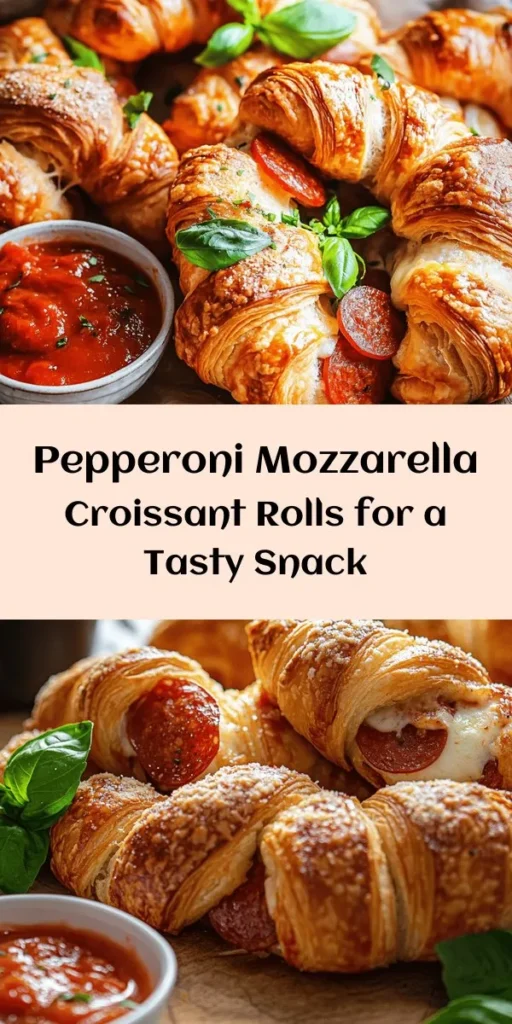 Indulge in the irresistible flavors of Mozzarella Pepperoni Croissant Rolls! This quick and easy recipe combines flaky crescent roll dough with gooey mozzarella, savory pepperoni, and a hint of Italian seasoning. Perfect for snacks or appetizers, these golden-brown rolls bake in just 15 minutes. Serve warm with marinara for dipping, and add fresh basil for a pop of color. Ideal for pizza lovers craving a delicious twist!