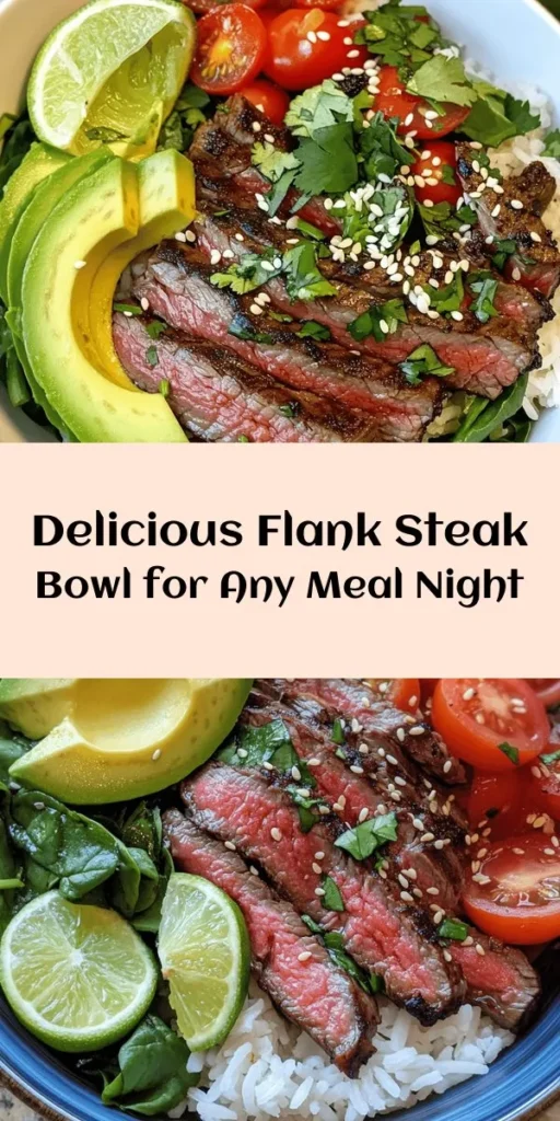 Elevate your meal game with this Ultimate Steak Bowl! Perfect for any occasion, it features tender marinated steak, fluffy jasmine rice, and vibrant sautéed veggies. Topped with creamy avocado and fresh cherry tomatoes, it's both delicious and nutritious. With a hint of soy sauce and sesame, each bite is bursting with flavor. Easy to make in just 45 minutes, this recipe serves four and is sure to impress your family and friends. Don't forget the lime for a zesty finish!