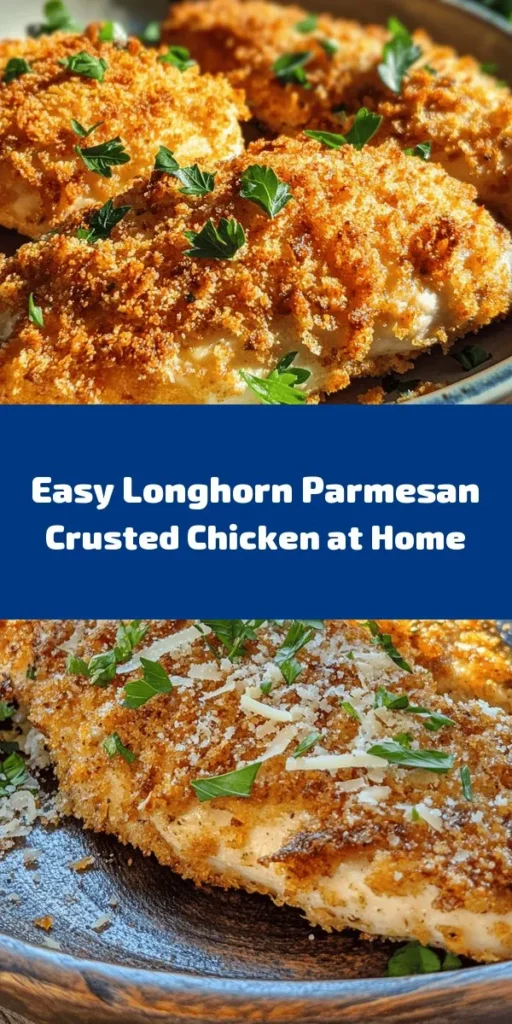 Craving a delicious dinner? Try this Longhorn Parmesan Crusted Chicken recipe that’s a simple copycat of the restaurant favorite! With tender, marinated chicken breasts coated in a cheesy, flavorful breadcrumb mixture, it’s sure to impress everyone at your table. Sear for a golden crust and bake for mouthwatering perfection. Perfectly paired with your favorite sides, this dish is an easy weeknight winner. Enjoy a taste of restaurant magic at home!