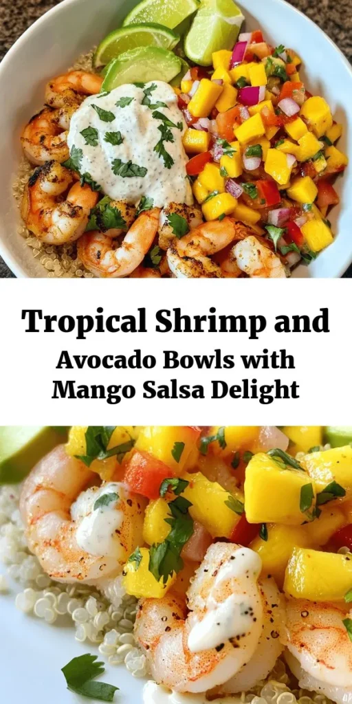 Dive into the vibrant flavors of Shrimp & Avocado Bliss Bowls with Tropical Mango Salsa! This refreshing recipe features succulent shrimp seasoned perfectly with garlic and spices, complemented by creamy avocado and zesty mango salsa. Drizzled with a tangy lime-chili sauce, it's a delightful meal that's easy to prepare and perfect for any occasion. Serve it over rice or quinoa for a hearty touch. Perfect for fresh, healthy eating!