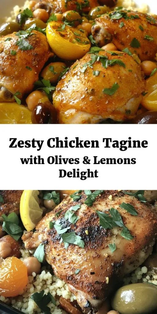 Discover the vibrant flavors of this Zesty Chicken Tagine with Olives and Lemons! Perfectly seasoned chicken thighs cook to tender perfection with a delightful mix of spices, olives, and apricots. This dish is a feast for the senses, making it a fantastic centerpiece for any dinner. Serve it over fluffy couscous or rice and garnish with fresh herbs for a beautiful presentation. Enjoy a taste of North Africa in your own kitchen!