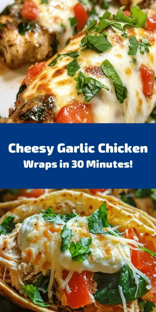 Experience a flavor explosion with these Cheesy Garlic Chicken Wraps! Perfect for a quick and satisfying meal, these wraps are filled with tender shredded chicken, gooey mozzarella, and cream cheese, combined with fresh spinach, tomatoes, and green onions. Ready in just 30 minutes, they're golden brown and crispy on the outside, making them the ideal dinner or lunch option. Serve with your favorite dipping sauce for an extra kick!