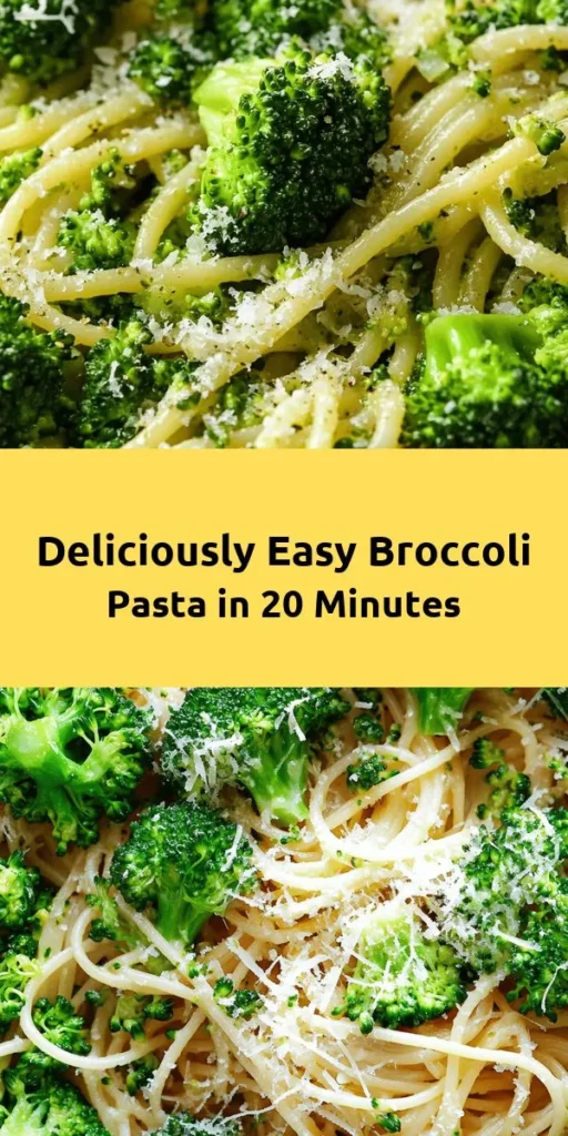 Looking for a quick and healthy dinner option? Try this Easy Healthy Broccoli Pasta! With whole grain pasta, fresh broccoli, garlic, and a hint of lemon, it’s packed with flavor and nutrients. This simple recipe takes just 20 minutes to prepare and is perfect for busy weeknights. Toss in some Parmesan or nutritional yeast for a vegan twist, and you've got a delightful meal that’s both satisfying and nourishing. Enjoy this delicious dish garnished with fresh parsley!