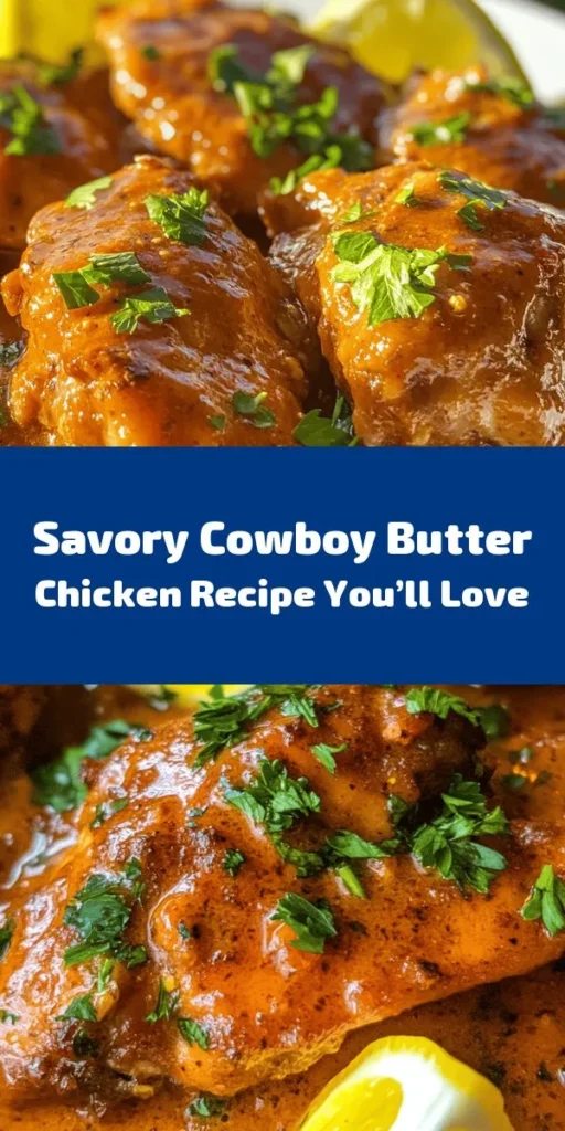 Discover the bold flavors of Cowboy Butter Chicken, a dish that will take your weeknight dinners to the next level! Marinated in a rich butter mixture with garlic, smoked paprika, and a kick of cayenne, these juicy chicken thighs are seared to perfection and finished with a buttery sauce. Ready in about 50 minutes, this recipe is perfect for serving with rice, mashed potatoes, or a fresh salad. Don't forget the lemon wedges for an extra zesty touch!