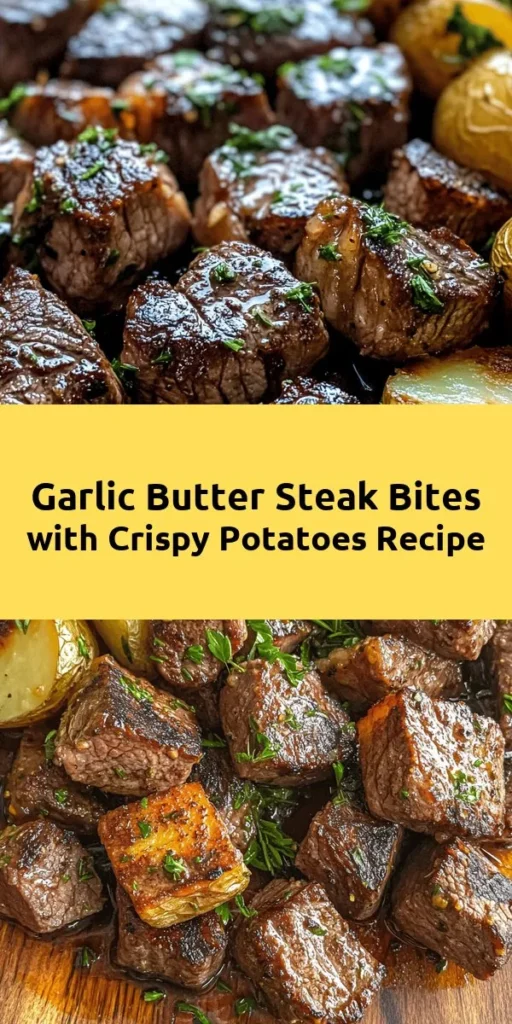 Get ready to impress with these Sizzling Garlic Butter Steak Bites and Crispy Potatoes! This recipe combines tender sirloin steak and perfectly roasted baby potatoes, all tossed in a rich garlic butter sauce with fresh herbs. Perfect for a quick weeknight dinner or a special occasion, it's sure to become a favorite. In just 40 minutes, you can serve up a flavorful dish that's as delicious as it is easy to make. Garnish with parsley for a beautiful finish!