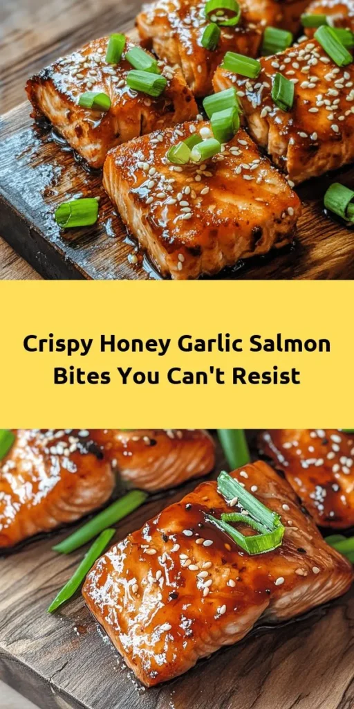 Indulge in these Crispy Honey Garlic Salmon Bites for a flavorful and easy meal! This recipe combines tender salmon cubes coated in a crunchy mix and tossed in a sweet and savory honey garlic sauce. Perfect as an appetizer or a main dish, these bites are ready in just 25 minutes. Complete the experience with a sprinkle of green onions and sesame seeds. Serve them with rice or a salad for a deliciously satisfying meal!