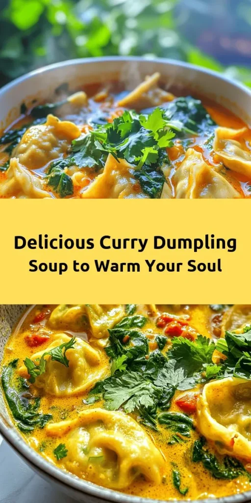Warm up with the best curry dumpling soup! This deliciously comforting recipe features flavorful dumplings filled with vibrant veggies, ginger, and curry powder, all nestled in a creamy coconut broth. With easy-to-follow steps, you’ll create a cozy meal that's perfect for any day. Enjoy the aroma of sautéed spices and fresh herbs as you dive into this hearty bowl of goodness. Perfect for sharing or enjoying solo!