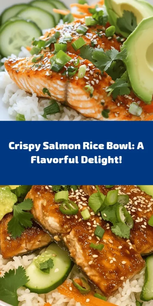 Looking for a delicious and satisfying meal? Try this Crispy Salmon and Rice Bowl! With perfectly pan-seared salmon, fluffy jasmine rice, and vibrant veggies like avocado, cucumber, and carrots, it's packed with flavor and nutrients. Drizzle on a sweet and savory marinade and top with sesame seeds and fresh cilantro for the perfect finish. Ready in just 30 minutes, this bowl is ideal for a quick dinner or a healthy lunch option. Enjoy!