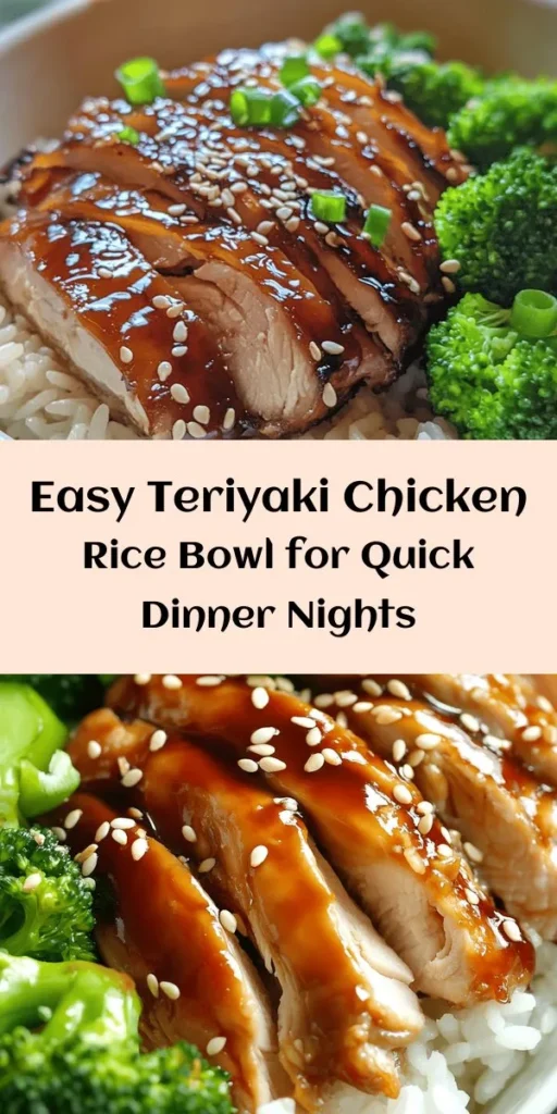 Create a delicious Teriyaki Chicken Rice Bowl at home with this easy recipe! Juicy chicken thighs marinated in a savory mix of soy sauce, brown sugar, and fresh ginger are paired with fluffy jasmine rice and vibrant steamed broccoli. Topped with sesame seeds and green onions, this bowl is as beautiful as it is tasty. Perfect for meal prep or a quick dinner, this dish is sure to become a family favorite! Enjoy a delightful twist on a classic.