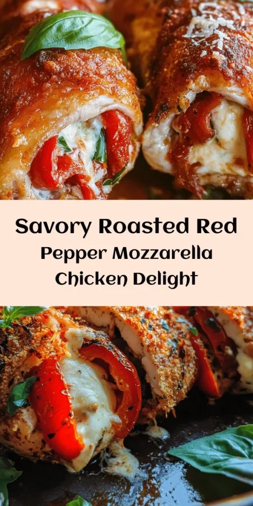 Elevate your dinner with this delicious Roasted Red Pepper & Mozzarella Stuffed Chicken recipe! Bursting with flavor, each juicy chicken breast is oozing with a savory mix of roasted red peppers, fresh mozzarella, and basil. This simple dish is perfect for family meals or special occasions. With just a few easy steps, you can achieve a restaurant-quality meal at home. Don't forget to garnish with fresh basil for that extra touch!