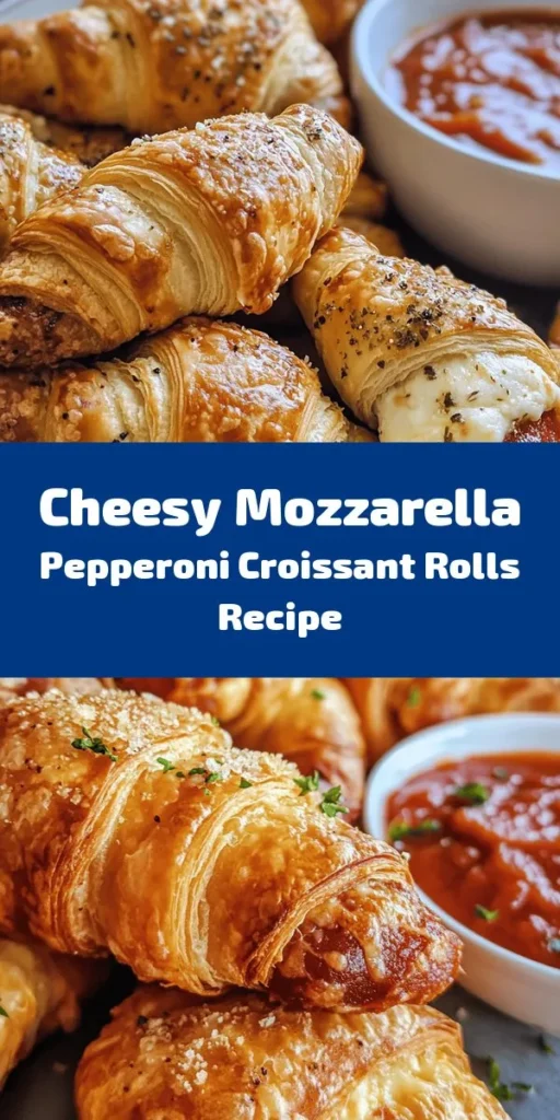 Indulge in these delicious Mozzarella Pepperoni Croissant Rolls! With gooey mozzarella, savory pepperoni, and a sprinkle of Parmesan wrapped in flaky croissant dough, this easy recipe is perfect for appetizers or a tasty snack. Simply roll, bake, and enjoy with marinara sauce for dipping. Ready in just 25 minutes, these cheesy bites are sure to impress family and friends. Check out the full recipe and elevate your snack game today!