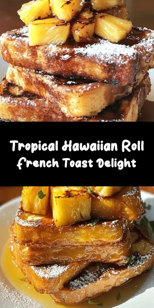 Indulge in a slice of paradise with this Tropical Hawaiian Roll French Toast! This easy recipe combines soft Hawaiian sweet rolls with a flavorful egg mixture, making for a delightful breakfast treat. Simply soak the rolls, cook them to golden perfection, and top with caramelized pineapple. Drizzle with maple syrup and add a sprinkle of powdered sugar for an extra touch. Perfect for brunch or a special morning treat, it’s a taste of the tropics in every bite!