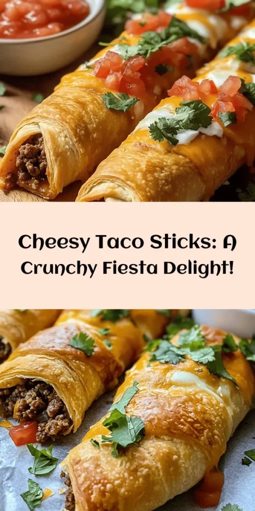 Get ready for a tasty twist on taco night with these Cheesy Taco Sticks! Made with crescent roll dough and packed with seasoned ground beef or turkey, melted cheddar, and mozzarella, these easy-to-make snacks are perfect for parties or family dinners. Serve them with salsa and sour cream for a delightful treat. In just 30 minutes, you can enjoy these golden, cheesy bites that will have everyone coming back for more!