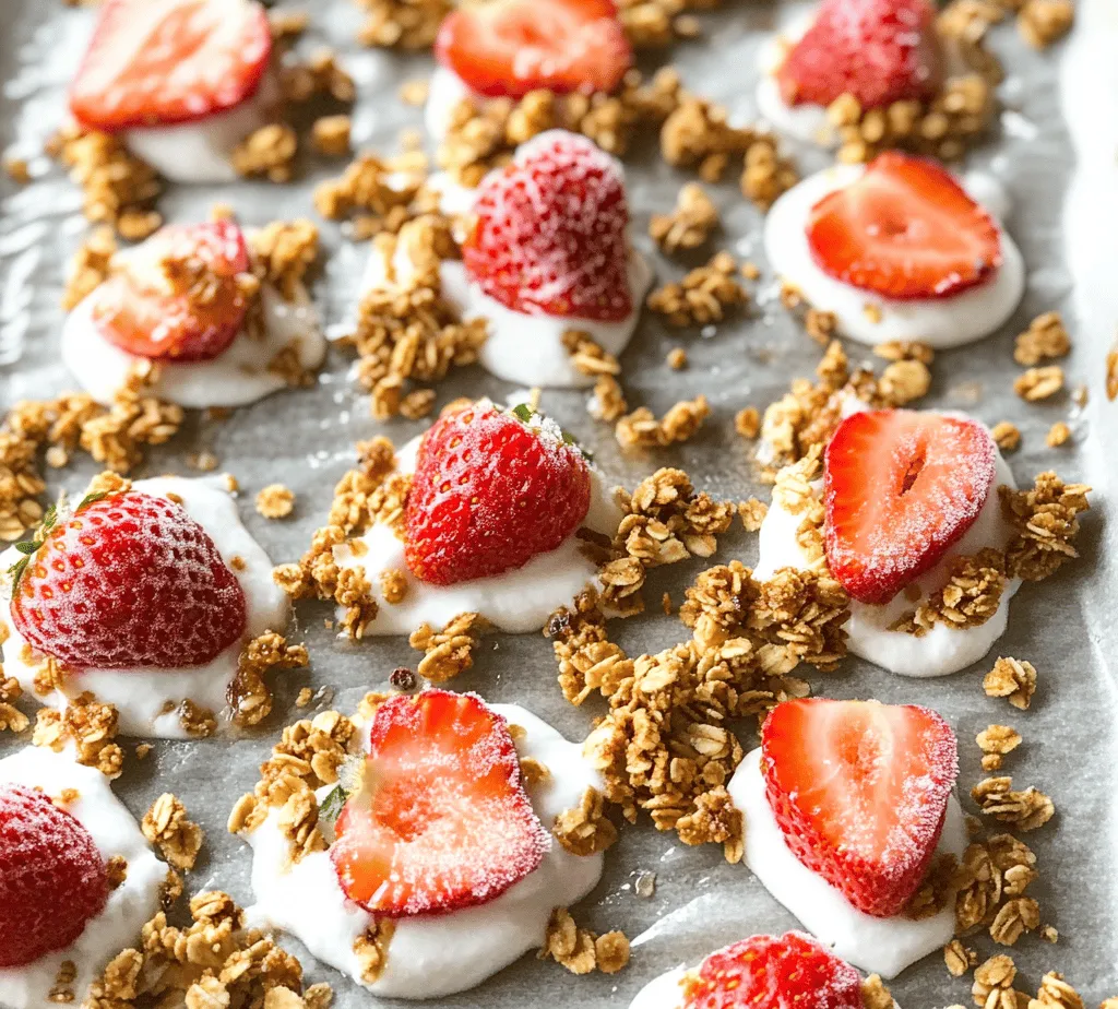 As the temperatures rise and summer approaches, the craving for refreshing and healthy desserts becomes irresistible. Imagine a delightful treat that not only satisfies your sweet tooth but also boasts an impressive nutritional profile. Enter <strong>Frosty Strawberry Yogurt Clusters</strong>—a perfect blend of luscious strawberries and creamy Greek yogurt that promises to cool you down while providing essential vitamins and minerals. This easy-to-make snack is not just a dessert; it’s a guilt-free indulgence that you can whip up in your kitchen, making it an ideal choice for warm days, family gatherings, or just a simple afternoon treat.” /></p>
</p>
<h3>Serving Suggestions and Variations</h3>
</p>
<p>Frosty Strawberry Yogurt Clusters are not only a delicious treat on their own but also offer a myriad of creative serving options that can elevate your snacking experience. Here are some suggestions on how to enjoy these delightful clusters and explore their potential flavor variations.</p>
</p>
<h4>Serving Options</h4>
</p>
<p>1. <strong>Standalone Snack</strong>: The simplest way to enjoy Frosty Strawberry Yogurt Clusters is as a refreshing snack. They are perfect for a mid-afternoon pick-me-up or a quick breakfast option. Their bite-sized shape makes them easy to pop in your mouth, satisfying your sweet tooth without the guilt.</p>
</p>
<p>2. <strong>Dessert Platter</strong>: Elevate your dessert game by incorporating these clusters into a larger dessert platter. Pair them with fresh fruits, such as sliced bananas, kiwi, or blueberries, and serve alongside a selection of dips like chocolate sauce or honey. This combination not only looks visually appealing but also offers a range of flavors and textures that will impress your guests.</p>
</p>
<p>3. <strong>Yogurt Parfaits</strong>: Layer the clusters with yogurt and granola in a glass for a delightful parfait. Start with a layer of yogurt, followed by a sprinkle of granola, and then add a layer of your Frosty Strawberry Yogurt Clusters. Repeat the layers until you reach the top of the glass and finish with a fresh strawberry on top for garnish.</p>
</p>
<h4>Flavor Variations</h4>
</p>
<p>While the classic strawberry flavor is sure to please, consider experimenting with other fruit combinations to create unique taste experiences:</p>
</p>
<p>1. <strong>Mixed Berry Clusters</strong>: Combine strawberries with blueberries and raspberries for a mixed berry version. This not only adds a burst of color but also packs in additional antioxidants.</p>
</p>
<p>2. <strong>Tropical Twist</strong>: Use coconut-flavored yogurt and mix in diced pineapple and mango for a tropical vibe. These flavors pair beautifully and create a refreshing taste reminiscent of summer.</p>
</p>
<p>3. <strong>Chocolate Drizzle</strong>: For chocolate enthusiasts, consider drizzling melted dark chocolate over the frozen clusters before serving. This extra layer of decadence will add richness and a delightful contrast to the tartness of the strawberries.</p>
</p>
<p>4. <strong>Nutty Delight</strong>: Incorporate chopped nuts such as almonds or walnuts into the yogurt mixture before freezing. This not only adds a crunch but also boosts the nutritional profile with healthy fats and protein.</p>
</p>
<h4>Customization Ideas</h4>
</p>
<p>Encourage your creativity by customizing your Frosty Strawberry Yogurt Clusters. Here are some ideas:</p>
</p>
<p>– <strong>Toppings</strong>: After removing the clusters from the freezer, roll them in crushed graham crackers, shredded coconut, or even finely chopped dark chocolate for an added layer of flavor.</p>
</p>
<p>– <strong>Infusions</strong>: Add a splash of vanilla extract, almond extract, or citrus zest to your yogurt mixture for an enhanced flavor profile that can take your clusters to the next level.</p>
</p>
<p>– <strong>Dairy-Free Options</strong>: For those following a dairy-free diet, substitute traditional yogurt with a plant-based alternative such as almond, coconut, or cashew yogurt. This way, everyone can enjoy the delightful treat without compromising their dietary preferences.</p>
</p>
<h3>Health Benefits of Frosty Strawberry Yogurt Clusters</h3>
</p>
<p>Frosty Strawberry Yogurt Clusters are not just a tasty snack; they also pack a nutritional punch, making them a great addition to a balanced diet.</p>
</p>
<h4>Low-Calorie Indulgence</h4>
</p>
<p>In a world filled with calorie-dense desserts, Frosty Strawberry Yogurt Clusters stand out as a low-calorie alternative. Each serving typically contains around 50 calories, making them an excellent choice for those looking to indulge without the guilt. They satisfy your cravings while keeping your caloric intake in check.</p>
</p>
<h4>Nutritional Profile</h4>
</p>
<p>Let’s break down the nutritional benefits of these clusters. Here’s what you can expect from a serving (approximately 4-5 clusters):</p>
</p>
<p>– <strong>Calories</strong>: 50</p>
<p>– <strong>Protein</strong>: 2 grams</p>
<p>– <strong>Carbohydrates</strong>: 9 grams</p>
<p>– <strong>Fat</strong>: 1 gram</p>
<p>– <strong>Fiber</strong>: 1 gram</p>
<p>– <strong>Vitamins</strong>: Rich in vitamin C and other antioxidants from strawberries.</p>
</p>
<p>These clusters are a source of calcium and probiotics if made with yogurt, which support gut health and overall well-being.</p>
</p>
<h4>Ideal for Various Diets</h4>
</p>
<p>Frosty Strawberry Yogurt Clusters are incredibly versatile and can fit seamlessly into various dietary lifestyles:</p>
</p>
<p>– <strong>Gluten-Free</strong>: Since the primary ingredients are yogurt and fruit, these clusters are naturally gluten-free, making them suitable for those with gluten sensitivities.</p>
</p>
<p>– <strong>Vegetarian-Friendly</strong>: The recipe is entirely plant-based when using non-dairy yogurt, making it suitable for vegetarians and vegans alike.</p>
</p>
<p>– <strong>Protein Boost</strong>: For those looking to increase their protein intake, consider using Greek yogurt, which provides a higher protein content compared to regular yogurt.</p>
</p>
<h3>Storage and Shelf Life</h3>
</p>
<p>To ensure that your Frosty Strawberry Yogurt Clusters maintain their freshness and delightful texture, proper storage techniques are essential.</p>
</p>
<h4>Proper Storage Techniques</h4>
</p>
<p>1. <strong>Freezing</strong>: Once the clusters are frozen, transfer them to an airtight container or a resealable plastic bag. Make sure to remove as much air as possible to prevent freezer burn.</p>
</p>
<p>2. <strong>Layering</strong>: If stacking clusters, place a piece of parchment paper between layers to prevent them from sticking together. This will make it easier to access individual clusters without defrosting the entire batch.</p>
</p>
<p>3. <strong>Avoiding Moisture</strong>: Moisture can lead to ice crystals forming on the clusters, compromising their texture. Ensure that the container is completely dry before placing the clusters inside.</p>
</p>
<h4>Shelf Life</h4>
</p>
<p>When stored correctly in the freezer, Frosty Strawberry Yogurt Clusters can last for up to three months. However, for the best flavor and texture, it’s recommended to consume them within the first month. To manage portion sizes, consider freezing them in small batches, allowing you to enjoy the treat without thawing the whole batch each time.</p>
</p>
<h3>Conclusion</h3>
</p>
<p>In summary, Frosty Strawberry Yogurt Clusters are a delightful combination of taste, health benefits, and versatility, making them an ideal snack for anyone seeking a nutritious treat. Easy to prepare and customize, these clusters stand out as a simple yet satisfying dessert that can be enjoyed by all ages. The ability to experiment with flavors and toppings adds an element of fun, encouraging creativity in the kitchen.</p>
</p>
<p>By embracing the joy of homemade frozen snacks, you not only treat yourself to a delicious indulgence but also promote healthier eating habits through wholesome ingredients. So, gather your ingredients and get ready to whip up a batch of Frosty Strawberry Yogurt Clusters that will keep you refreshed and satisfied throughout the warm months and beyond. Enjoy the refreshing taste of strawberries and yogurt in every bite and relish the health benefits that come with this delightful treat!</p>
<div id=