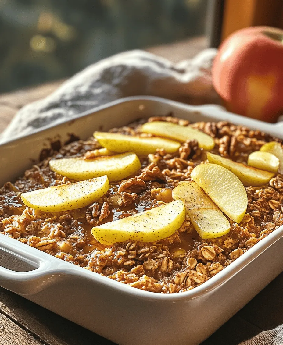Breakfast is often hailed as the most important meal of the day, and for good reason. It sets the tone for our energy levels, mood, and overall well-being. A nutritious breakfast can kickstart your metabolism, provide essential nutrients, and help you stay focused throughout the morning. In a world where busy schedules often lead to hasty, unhealthy breakfast choices, finding a wholesome and convenient option can feel like a challenge. Enter the <strong>Irresistible Healthy Apple Oatmeal Breakfast Bake</strong>—a dish that combines delicious flavors with incredible health benefits, making it a perfect choice for families or meal prep enthusiasts.” /></p>
</p>
<h3>Combining Wet Ingredients</h3>
</p>
<p>The foundation of a successful Irresistible Healthy Apple Oatmeal Breakfast Bake lies in the careful blending of its wet ingredients. To achieve a smooth and creamy mixture, it’s essential to follow a few tips. Start by using room temperature ingredients, as this helps them blend together more easily. If you’re using eggs, letting them sit out for about 30 minutes before mixing can make a significant difference.</p>
</p>
<p>In a mixing bowl, combine the wet ingredients: mashed bananas, eggs, unsweetened applesauce, almond milk (or your choice of milk), and maple syrup. Use a whisk or an electric mixer at low speed to ensure the ingredients blend thoroughly, eliminating any lumps. The goal is to create a uniform mixture that will coat the dry ingredients evenly, resulting in a moist and flavorful bake.</p>
</p>
<h3>Incorporating Apples, Nuts, and Raisins</h3>
</p>
<p>Once your wet ingredients are well combined, it’s time to integrate the star players: diced apples, nuts, and raisins. For even distribution, it’s best to chop the apples into uniform pieces—about half an inch thick works well. This size ensures that they cook evenly, providing a delightful burst of flavor in every bite.</p>
</p>
<p>Add the chopped apples to the wet mixture along with the nuts and raisins. Gently fold these ingredients into the batter using a spatula. Be careful not to over-mix; you want the apples and nuts to be evenly distributed without breaking them down too much. This step not only enhances the texture of your breakfast bake but also adds a beautiful contrast in flavor.</p>
</p>
<h3>Preparing the Baking Dish</h3>
</p>
<p>Choosing the right baking dish is crucial for achieving the best texture and cooking time for your oatmeal bake. A 9×13 inch baking dish is ideal, providing ample space for the mixture to spread and cook evenly. Before adding your batter, grease the dish generously with cooking spray, coconut oil, or butter. This step prevents the bake from sticking and ensures easy serving once it’s baked.</p>
</p>
<p>If you want to add a hint of flavor, consider sprinkling a little cinnamon or nutmeg in the greased dish before pouring in the batter. This simple trick adds an aromatic touch and complements the apple and oatmeal beautifully.</p>
</p>
<h3>Final Preparation Steps</h3>
</p>
<p>Before sliding your dish into the oven, take a moment to make it visually appealing. Lay out your toppings—sliced almonds, additional diced apples, or a sprinkle of cinnamon—on top of the batter. This not only enhances the presentation but also adds an extra layer of texture and flavor to the finished product.</p>
</p>
<p>Now that your mixture is ready and your dish is prepped, it’s time to bake!</p>
</p>
<h3>Baking and Serving the Oatmeal Bake</h3>
</p>
<p><strong>Baking Time and Temperature</strong></p>
</p>
<p>Preheat your oven to 350°F (175°C) and place your baking dish in the center of the oven. Bake for approximately 30 to 35 minutes, or until the top is golden brown and a toothpick inserted in the center comes out clean. If you notice that the top is browning too quickly, you can tent it with aluminum foil for the last 10 minutes of baking to prevent over-browning while allowing the inside to cook through.</p>
</p>
<p><strong>Cooling and Slicing Techniques for the Perfect Serving</strong></p>
</p>
<p>Once baked, remove the dish from the oven and allow it to cool for about 10 minutes. This cooling period is crucial as it helps the bake set, making it easier to slice into perfect squares. Use a sharp knife to cut into squares, and serve warm. The oatmeal bake can be enjoyed on its own or with your favorite toppings.</p>
</p>
<h3>Suggestions for Toppings</h3>
</p>
<p>To elevate your Irresistible Healthy Apple Oatmeal Breakfast Bake, consider adding a dollop of Greek yogurt or a drizzle of additional maple syrup on top. Fresh fruits, such as banana slices or berries, can also enhance the flavor and nutritional profile. For those who enjoy a crunch, sprinkle some granola or toasted nuts right before serving. These toppings not only add variety but also complement the natural sweetness of the bake.</p>
</p>
<h3>Variations on the Recipe</h3>
</p>
<p><strong>Suggestions for Ingredient Swaps</strong></p>
</p>
<p>This recipe is incredibly versatile, allowing you to customize it based on your preferences or what you have on hand. If you don’t have apples, feel free to substitute with pears, peaches, or even berries. For a deeper flavor, you can experiment with different spices like cardamom or ginger.</p>
</p>
<p><strong>Ideas for Adding Protein</strong></p>
</p>
<p>To boost the protein content, consider mixing in some Greek yogurt into the wet ingredients or serving the bake with a side of Greek yogurt. You can also stir in some protein powder to the dry ingredients for an additional protein punch without altering the flavor significantly.</p>
</p>
<p><strong>Making It Gluten-Free</strong></p>
</p>
<p>If you’re looking to make this recipe gluten-free, simply swap out regular rolled oats for certified gluten-free oats. This small change ensures that everyone can enjoy this delicious breakfast bake without worrying about gluten sensitivities.</p>
</p>
<p><strong>Creating a Vegan Version</strong></p>
</p>
<p>For those following a vegan diet, you can easily modify this recipe. Replace the eggs with flaxseed meal (1 tablespoon of flaxseed mixed with 2.5 tablespoons of water equals one egg). Ensure you use plant-based milk and maple syrup as your sweetener. The result will be a delicious vegan-friendly breakfast option that doesn’t compromise on taste or texture.</p>
</p>
<h3>Meal Prep and Storage Tips</h3>
</p>
<p><strong>Best Practices for Storing Leftovers</strong></p>
</p>
<p>This breakfast bake is perfect for meal prep, as it stores well in both the refrigerator and freezer. After allowing the bake to cool completely, cover it with plastic wrap or transfer it to an airtight container. In the refrigerator, it can last for up to four days, making it a great option for busy weekdays.</p>
</p>
<p><strong>How to Reheat for Optimal Taste and Texture</strong></p>
</p>
<p>When you’re ready to enjoy your leftovers, reheat a slice in the microwave for about 30-60 seconds, or until warmed through. If you prefer a crispy top, consider reheating it in the oven at 350°F (175°C) for about 10 minutes. This method helps restore its original texture.</p>
</p>
<p><strong>Ideas for Freezing Portions</strong></p>
</p>
<p>For longer storage, you can freeze portions of the oatmeal bake. Cut into squares, wrap each piece individually in plastic wrap, and place them in a freezer-safe container or bag. When you’re ready to eat, simply thaw in the refrigerator overnight and reheat as described above.</p>
</p>
<h3>Conclusion</h3>
</p>
<p>The Irresistible Healthy Apple Oatmeal Breakfast Bake not only offers a delightful array of flavors but also provides a healthy start to your day. With its warm, comforting ingredients and versatility, this recipe is perfect for both busy weekday mornings and leisurely weekend brunches. It’s an excellent way to incorporate wholesome oats and fresh fruit into your diet while still indulging in something delicious.</p>
</p>
<p>By adding this breakfast bake to your morning rotation, you can enjoy a nutritious, satisfying meal that fuels your day. With its simple preparation and the ability to customize it to suit your taste, this recipe is one you’ll return to time and time again. Start your day on a healthy note and savor the deliciousness this breakfast bake has to offer.</p>
<div id=