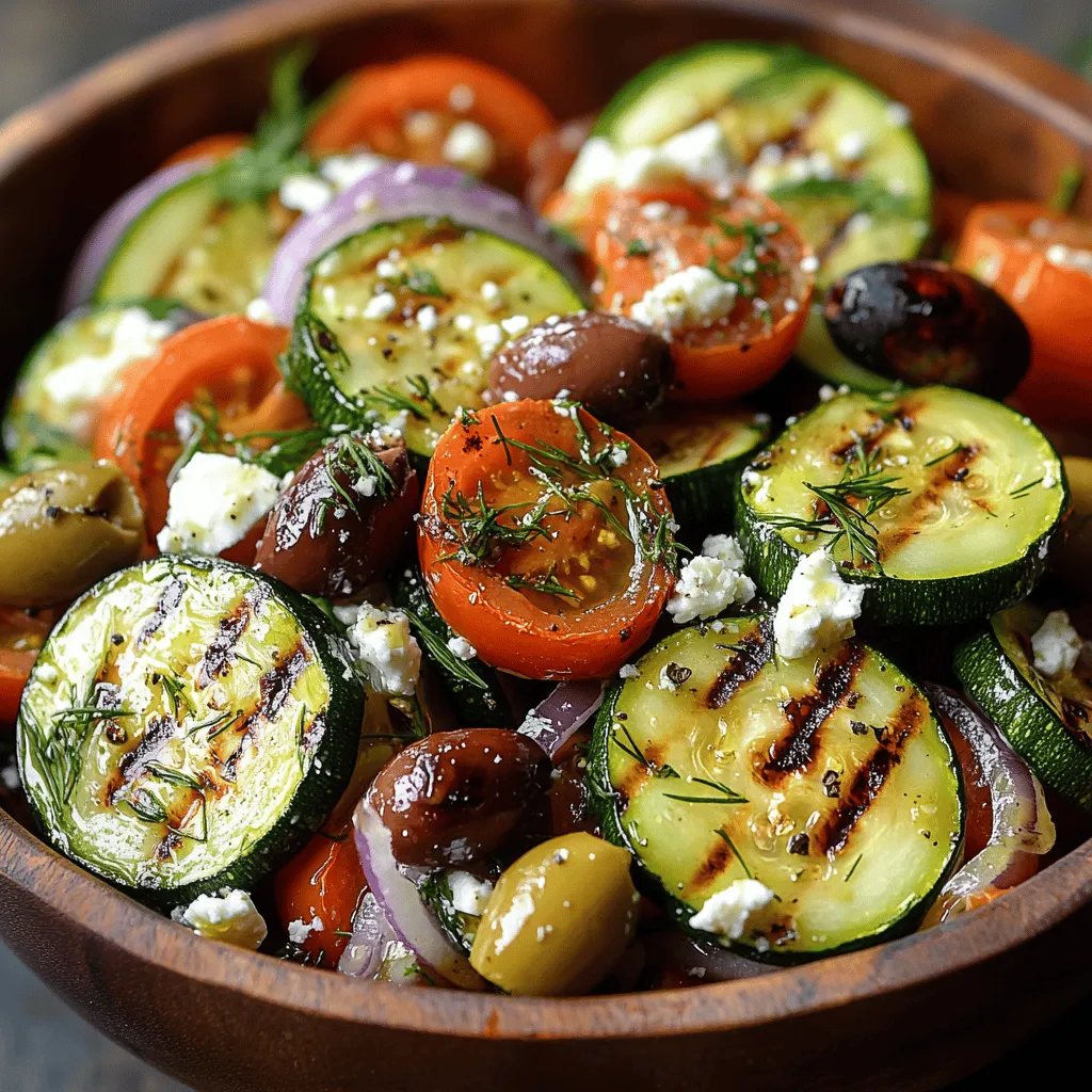 Greek salad, a staple of Mediterranean cuisine, is celebrated for its vibrant flavors, fresh ingredients, and health benefits. This traditional dish often features a medley of ripe vegetables, creamy feta, and a drizzle of high-quality olive oil, making it a favorite among health-conscious eaters and food enthusiasts alike. However, in our modern twist on this beloved classic, we elevate the dish by incorporating grilled zucchini, which adds a unique depth of flavor and a satisfying texture that perfectly complements the other ingredients.
