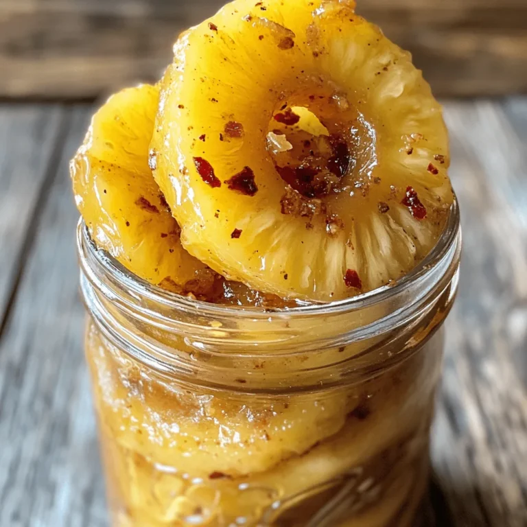 Pineapple Cowboy Candy is a tantalizing fusion of sweet and spicy that takes the humble pineapple and transforms it into a gourmet treat. Imagine succulent chunks of pineapple, bubbling away in a sweet syrup infused with a kick of heat from red pepper flakes, a touch of warmth from cinnamon, and the zing of tangy apple cider vinegar. This recipe not only showcases the vibrant flavors of pineapple but also highlights the growing trend of canning and preserving fruits in creative ways. Whether you’re looking for a unique snack, a zesty topping for grilled meats, or a delightful addition to charcuterie boards, Pineapple Cowboy Candy is a versatile and exciting option that is sure to impress.
