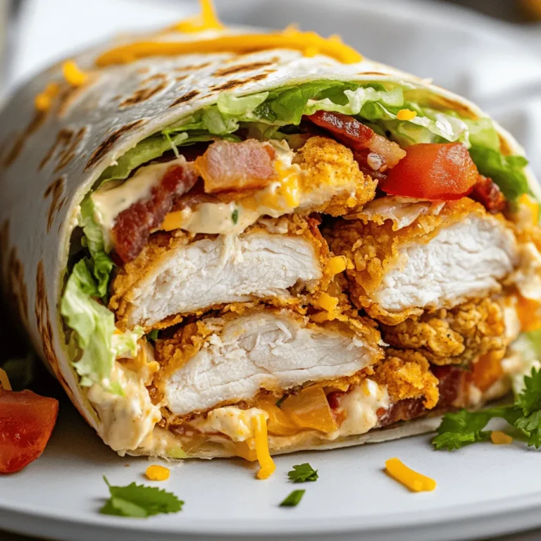 In the world of quick meals and flavorful delights, the Crispy Chicken Bacon Ranch Wrap stands out as a family favorite. This wrap is a harmonious blend of crunchy chicken, savory bacon, fresh vegetables, and creamy ranch dressing, making it a perfect choice for family dinners, picnics, or a speedy weekday meal. The appeal of this wrap lies not only in its mouthwatering combination of flavors but also in its delightful textures. The crispy chicken paired with the rich, smoky taste of bacon creates a satisfying bite that is complemented by the crunch of fresh veggies and the velvety smoothness of ranch dressing.