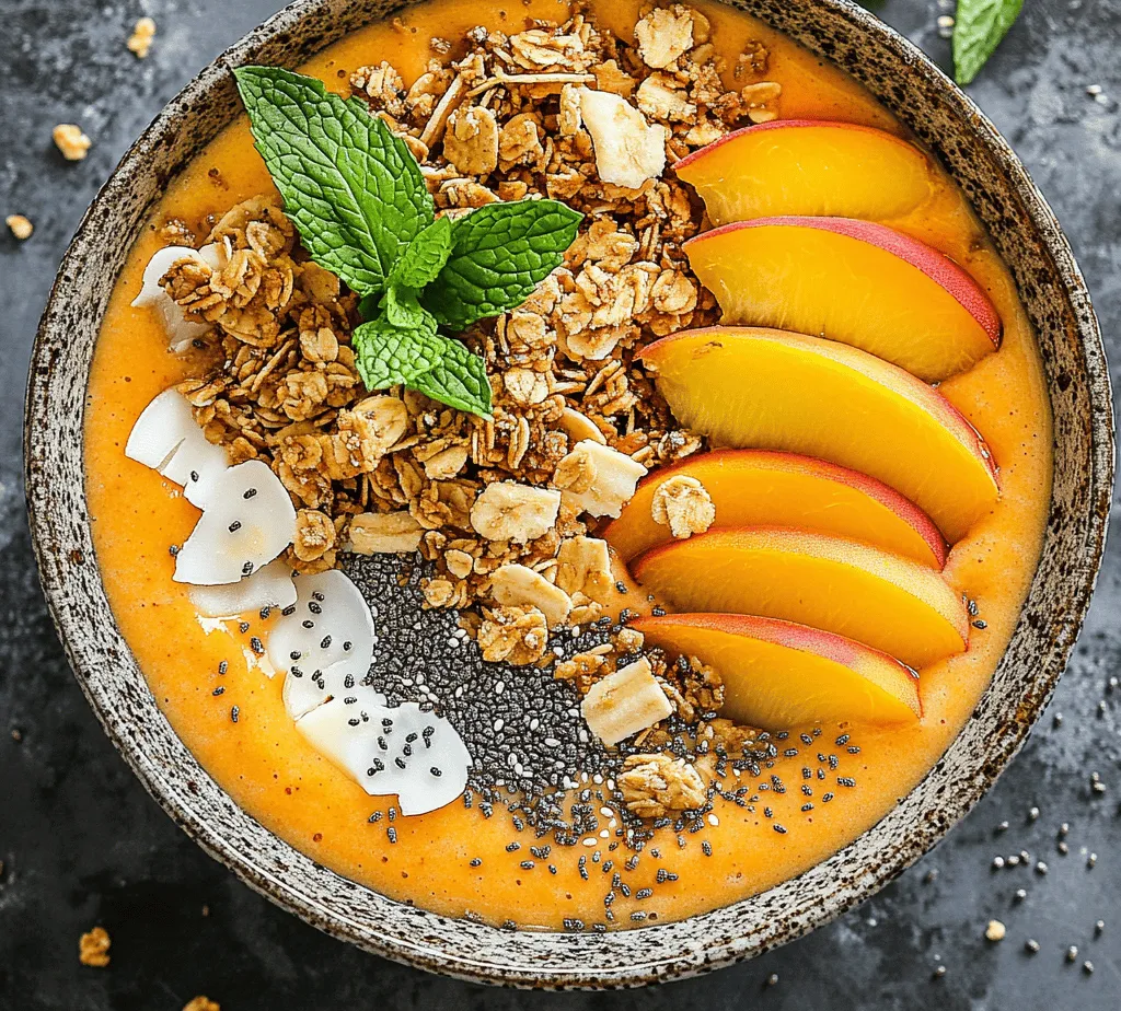 The star of the show in Peach Paradise Smoothie Bowls is, of course, the peach. Choosing ripe peaches is crucial for achieving optimal flavor and nutrition. Ripe peaches are sweet, juicy, and bursting with flavor, which is essential for creating a delicious smoothie bowl. The natural sugars present in ripe peaches contribute to the overall sweetness of the dish, eliminating the need for excessive sweeteners. Additionally, peaches are rich in vitamins A and C, potassium, and antioxidants, making them a powerhouse of nutrition. When selecting peaches, look for those that yield slightly to pressure and have a fragrant aroma, indicating their ripeness.