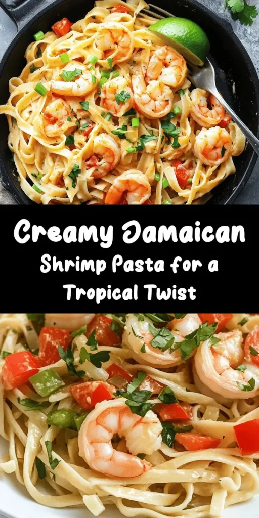 Indulge in the flavors of the Caribbean with this Jamaican Shrimp Pasta! This creamy dish combines tender shrimp, seasoned just right, with fettuccine or linguine tossed in a luscious coconut milk and heavy cream sauce. Enhanced with fresh thyme, allspice, and a kick of cayenne, it's a tropical delight you won't want to miss. Perfect for a quick weeknight dinner or a special occasion, and ready in just 30 minutes! Garnish with fresh cilantro and lime for that extra zing.
