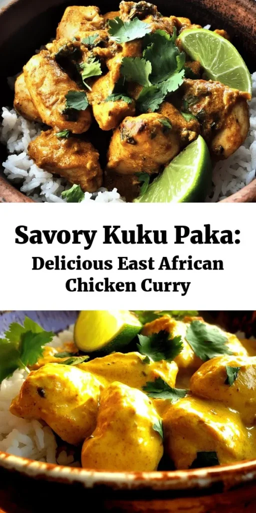 Discover the vibrant flavors of East Africa with this Kuku Paka recipe! This mouthwatering chicken curry features tender chicken marinated in aromatic spices and simmered in a creamy coconut milk sauce. With ingredients like ginger, garlic, and fresh chilies, this dish is sure to delight. Perfect for pairing with rice or flatbreads, Kuku Paka is an easy and delicious way to bring a taste of Africa to your table. Try it today!
