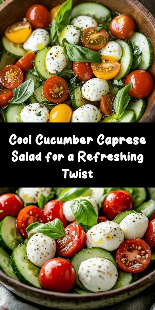 Brighten your meal with this refreshing Cucumber Caprese Salad! Perfect for summer gatherings, this dish combines crisp cucumbers, juicy cherry tomatoes, and creamy mozzarella, all tossed with fresh basil and a simple balsamic dressing. Ready in just 25 minutes, it’s an ideal appetizer or side dish that bursts with flavor. Enjoy this light, delicious salad that’s as beautiful as it is tasty—perfect for sharing or a healthy snack!
