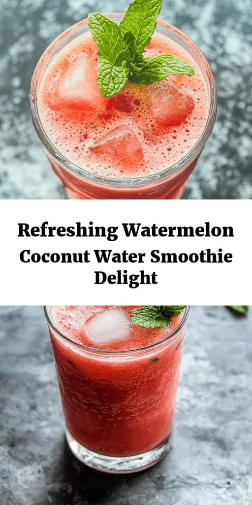 Beat the heat with this refreshing Watermelon Smoothie featuring coconut water! This delightful drink combines juicy watermelon, creamy Greek yogurt, and a splash of lime for a zesty kick. Perfect for summer days, it's easy to whip up in just 10 minutes. Sweeten it to your liking with honey or agave syrup, and add a cold touch with ice cubes. Garnish with fresh mint for an extra pop. Sip your way to hydration and enjoy the ultimate cool-down treat!