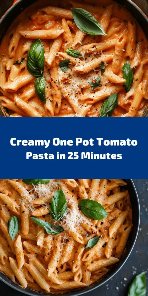 Get ready to indulge in a deliciously creamy tomato pasta that's ready in just 25 minutes! This easy one-pot recipe combines penne or fusilli pasta with savory tomatoes, fragrant garlic, and a rich blend of herbs. With the addition of heavy cream and Parmesan cheese, every bite is sheer comfort. Perfect for a weeknight dinner, this dish is not only quick but also packed with flavor. Don’t forget to garnish with fresh basil and extra cheese for that perfect finishing touch!