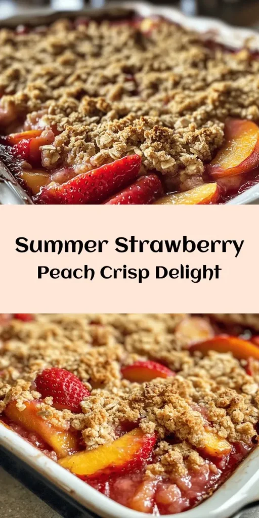 Enjoy the taste of summer with this delightful Sweet Summer Strawberry Peach Crisp! This easy recipe features fresh strawberries and juicy peaches baked together with a sweet and crunchy topping made from oats, brown sugar, and nuts. With just a little prep and baking time, you’ll have a warm, comforting dessert perfect for serving with vanilla ice cream. Ideal for family gatherings or a cozy evening treat. Give it a try and make summer last a little longer!