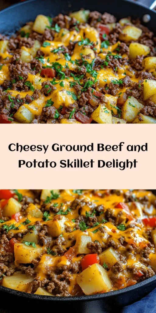 Whip up a delicious meal with this Ground Beef and Potatoes recipe! Made with ground beef, diced potatoes, colorful bell peppers, and topped with melty cheese, this dish is a crowd-pleaser. It's easy to prepare and perfect for family dinners. Just sauté, simmer, and enjoy a comforting bowl that’s both hearty and flavorful. Garnish with fresh parsley for a delightful touch. Your new favorite weeknight dinner is just a recipe away!