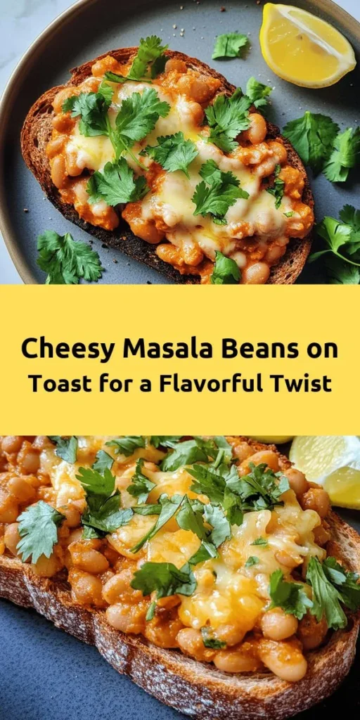 Indulge in a delicious twist on toast with these Cheesy Masala Beans! Perfectly creamy cannellini or kidney beans are sautéed with aromatic spices like cumin, garam masala, and chili to create a flavorful topping that pairs beautifully with toasted bread. Topped with melty cheese and garnished with fresh cilantro, this dish is not only quick to prepare but also bursting with flavor. Serve it with a wedge of lemon for a zesty kick! Enjoy this easy-to-make recipe for breakfast or a cozy dinner.