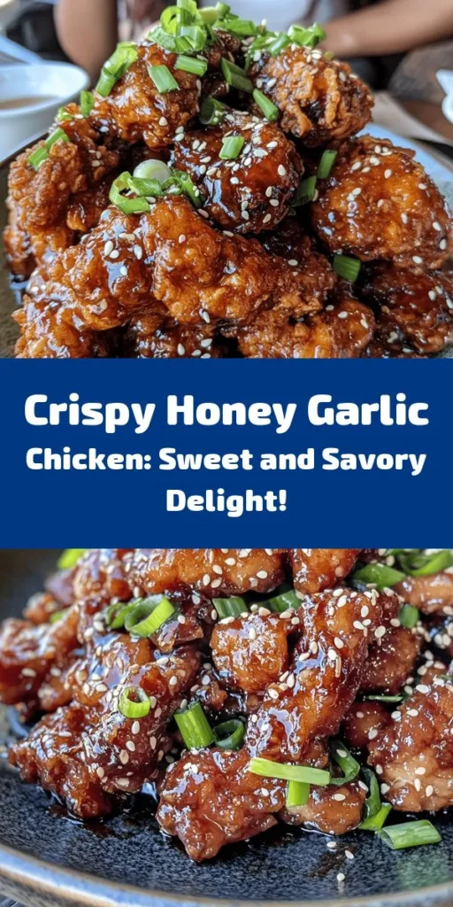 Indulge in the crispy goodness of Chinese Honey Garlic Chicken! This easy recipe features tender chicken thighs coated in a delightful batter, fried to perfection, and tossed in a mouthwatering honey garlic sauce. Ideal for a quick weeknight dinner or a tasty party treat, this dish pairs perfectly with steamed rice. Garnish with green onions and sesame seeds for a beautiful finish. Get ready for deliciousness in just 30 minutes!