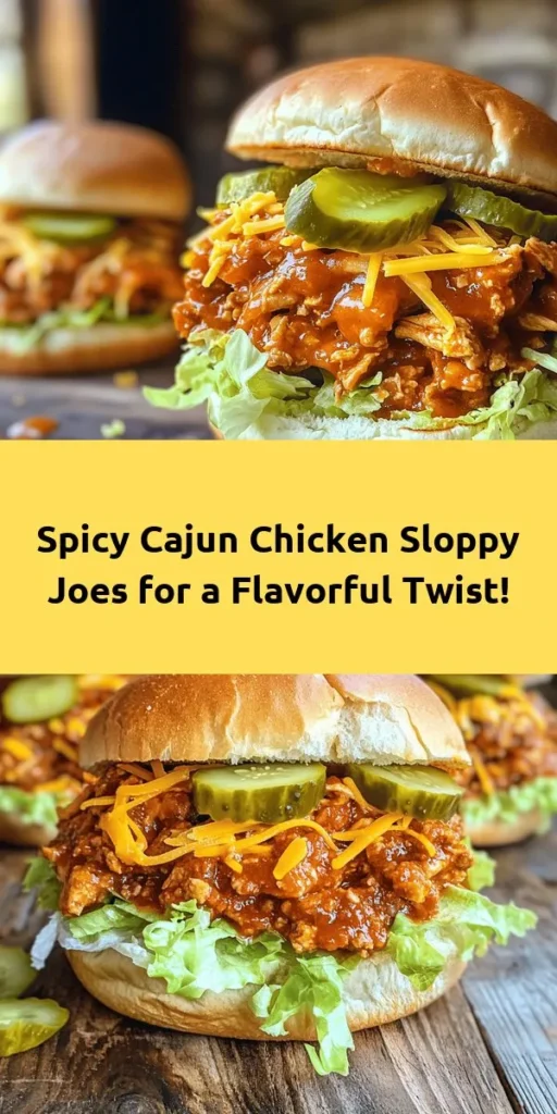 Spice up your dinner with these delicious Spicy Cajun Chicken Sloppy Joes! This easy recipe features ground chicken cooked with vibrant veggies, zesty Cajun seasoning, and a rich tomato sauce, all nestled in a toasted bun. Ready in just 30 minutes, they're perfect for a quick weeknight meal. Top them off with fresh lettuce, crunchy pickles, and optional cheddar cheese for an extra kick. Give your taste buds a treat with this flavorful twist on a classic!