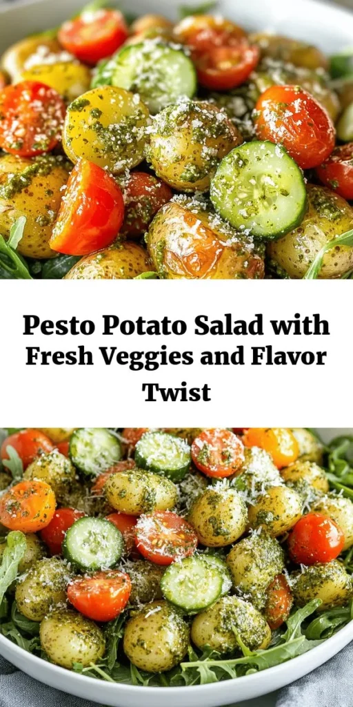 Discover a fresh take on potato salad with this Pesto Potato Salad with a Twist! Using tender baby potatoes and a vibrant basil pesto made with Parmesan and toasted pine nuts, this dish bursts with flavor. Toss in cherry tomatoes and cucumber for added freshness, and serve it on a bed of arugula for an extra crunch. Perfect as a side or a light meal, this salad is ideal for picnics, BBQs, or any gathering. Enjoy the delightful blend of textures and tastes!