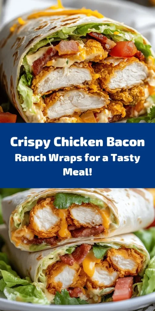 Looking for a delicious and satisfying meal? Try this Crispy Chicken Bacon Ranch Wrap! Tender, marinated chicken is breaded and fried for the perfect crunch, then wrapped up with crispy bacon, fresh lettuce, juicy tomatoes, and melty cheddar cheese. Drizzled with zesty ranch dressing, these wraps are ideal for lunch or dinner and are sure to please everyone. Quick to prepare and packed with flavor, you’ll want to make this recipe again and again!