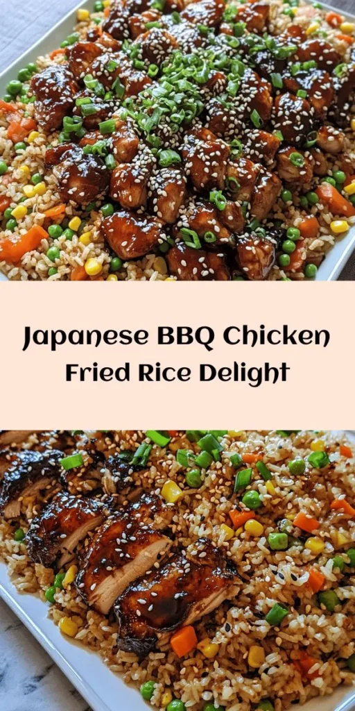 Elevate your mealtime with this Savory Japanese BBQ Chicken Fried Rice Extravaganza! In just 35 minutes, you can create a delicious dish that combines marinated chicken, colorful mixed vegetables, and hearty jasmine rice. Perfect for using up day-old rice, this fried rice recipe is easy to customize and packed with flavor. Garnished with sesame seeds and optional pickled ginger, it's a delightful feast that will impress your family and friends. Enjoy this fusion of flavors at your dinner table!