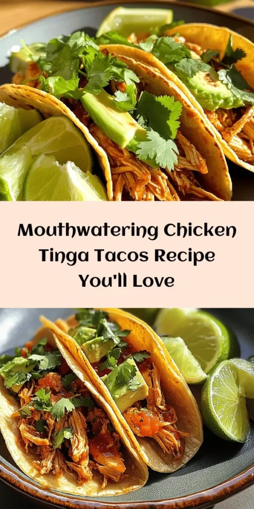 Savor the incredible flavors of Chicken Tinga Tacos! This easy recipe features tender, shredded chicken thighs simmered in a smoky chipotle sauce made with roasted tomatoes and spices. Serve them on warm corn tortillas and top with fresh cilantro and avocado for a burst of flavor. Perfect for taco night, these delicious tacos come together in just under an hour, making them a must-try for your next meal. Enjoy the taste fiesta!